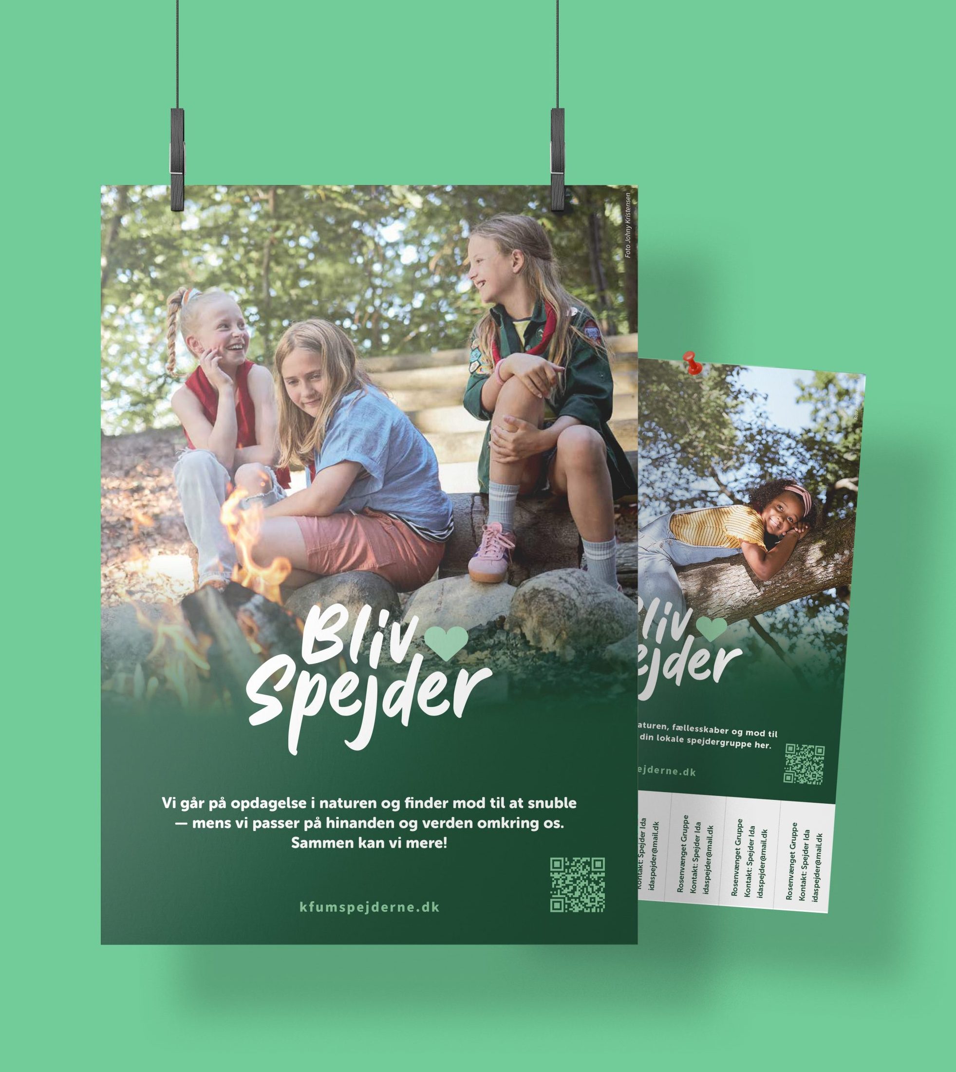 mock-up af Bliv spejder-plakater og ark med slip