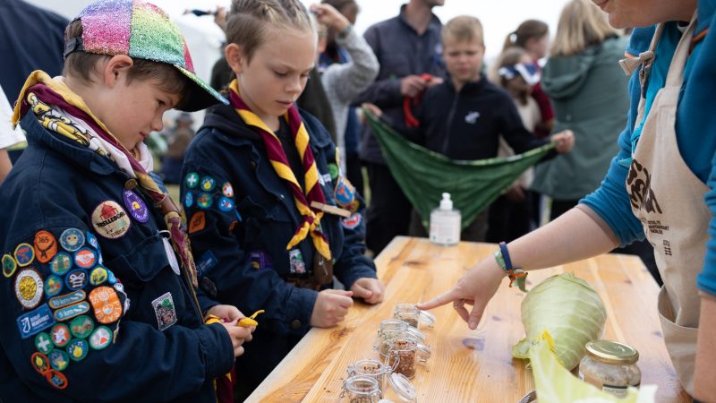 20260722-Christian Bundgaard-IMG_0684 Spejderne fra Slagelse skal fermentere kål, og skal nu vælge hvilke krydderier som skal bruges. Aktiviteten er en del af projektet Naturen i maden, der varetages af spejderne og er støttet af Novo Nordisk fonden. Foto: Christian Bundgaard